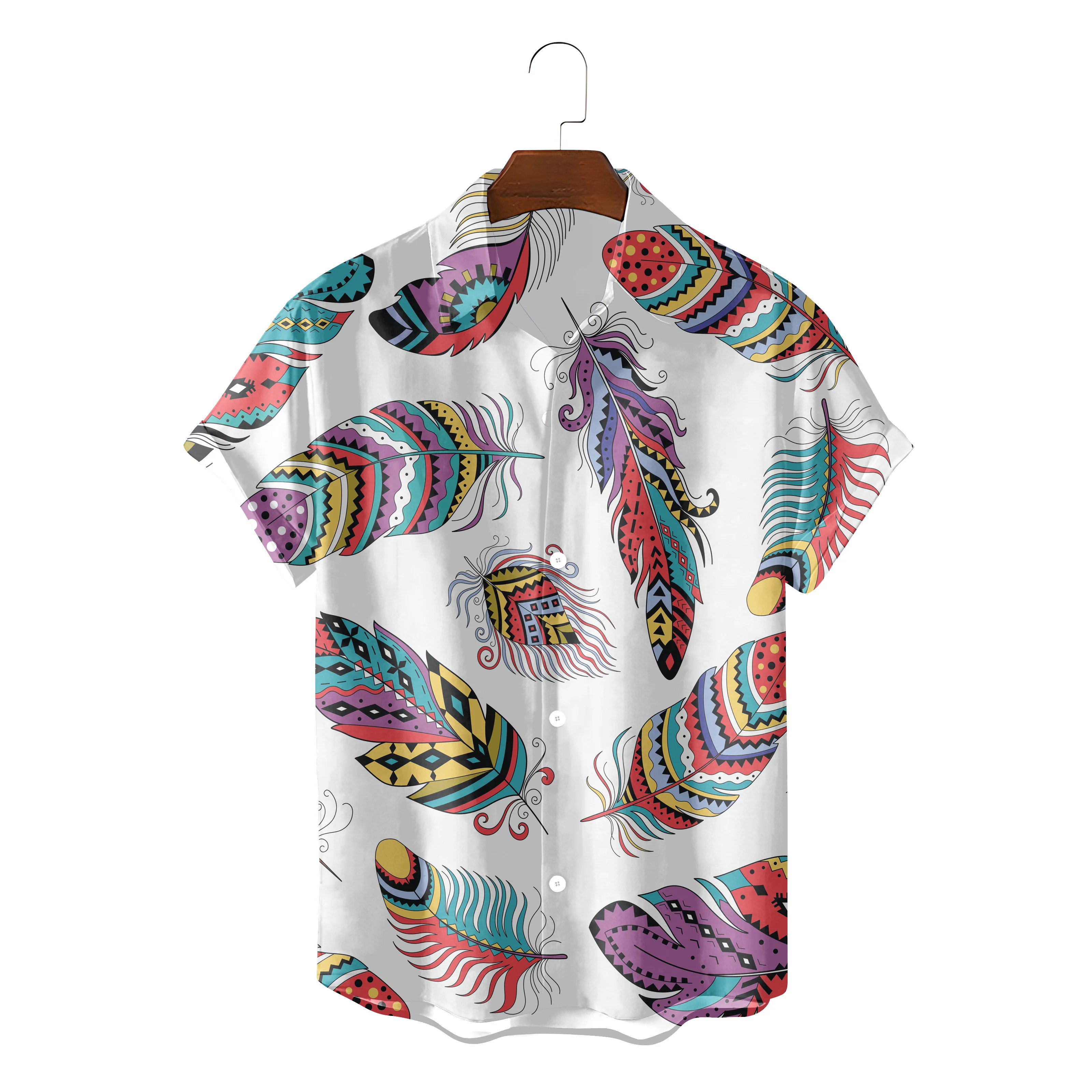 

2022 Summer Fashion Mens Hawaiian Shirt Printed Short Sleeve Big Us Size Hawaii Feathers Element Patterns Summer Tops 5xl