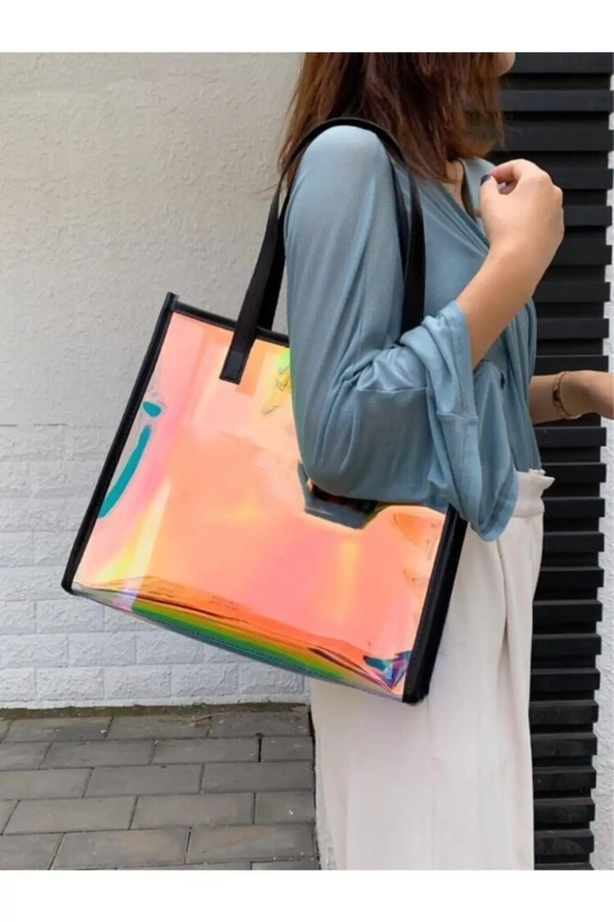 

Женская пляжная сумка, розовая сумка-тоут с голограммой, модная летняя вместительная сумка через плечо с рисунком, приблизительная сумка