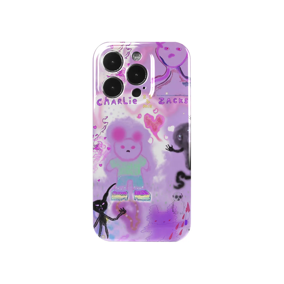 

Art Phone Case Purple Abstract Cover Heart Graffiti Ghost Bear Letters for iPhone 14 13 12 11 Pro Max 8 7 Plus SE