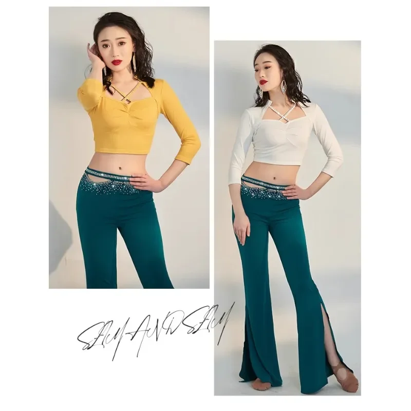 Осенние и зимние брюки для танца живота AB с камнями кисточками тренировочные