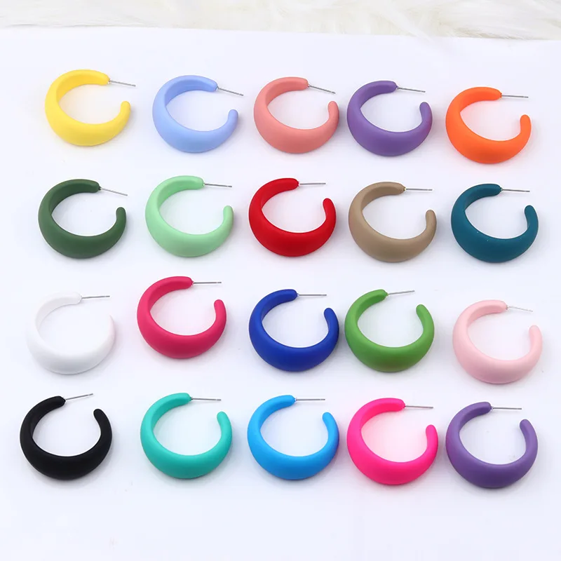 

VSnow Temperament C Shape Geometrical Candy Color Hoop Earings for Women Trendy Arcylic Open Earings Jewellery Pendientes