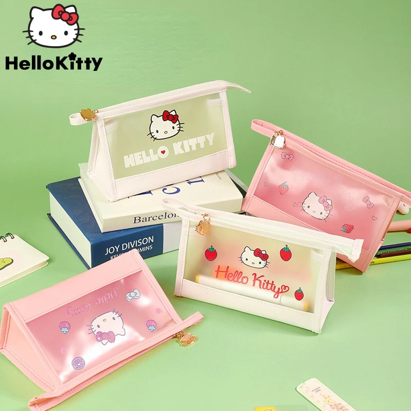 

Cartoon Hello Kitty PU Makeup Bag Storage Stationery Pen Bag Waterproof Transparent Cosmetic Brush Holder Desktop Finishing
