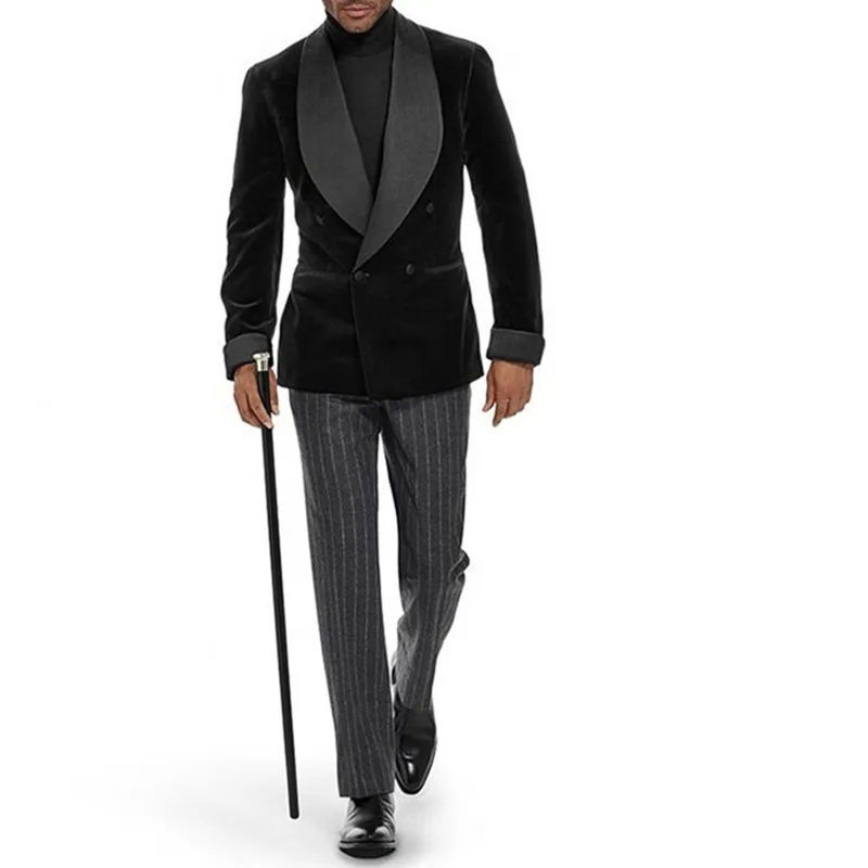 Elegant Brand Italian Morning Coat Pants Men Suit 2021 Custom Made Double Breasted Black Velvet Blazer Groom Suit Wedding Tuxedo