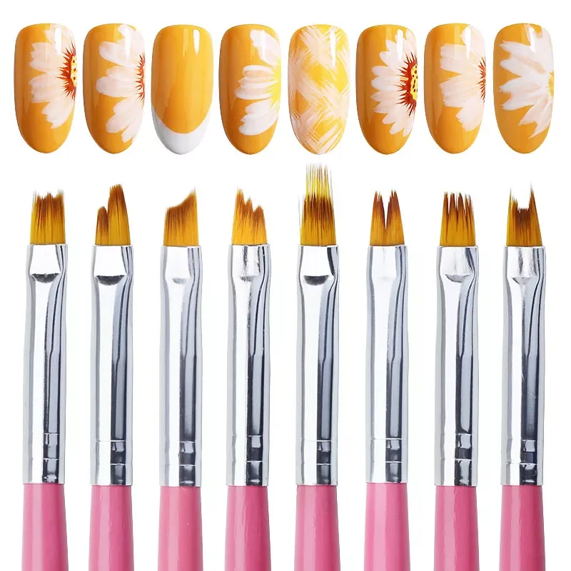 

Clavo 8PCS/Set Nail Art Brush Painting Flower Nail Tool Maincure Half Moon Shape Nail French Brushe Smile Petal Drawing Pen