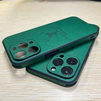 luxury square frame leather texture case for iphone 13 11 12 pro max mini x xs xr deer full camera protection shockproof cover