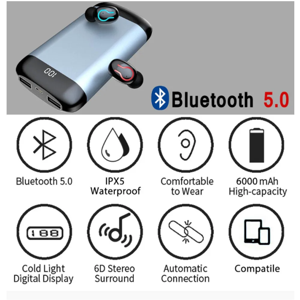 Новая беспроводная Bluetooth-гарнитура 5 0 светодиодный цифровой дисплей зарядка