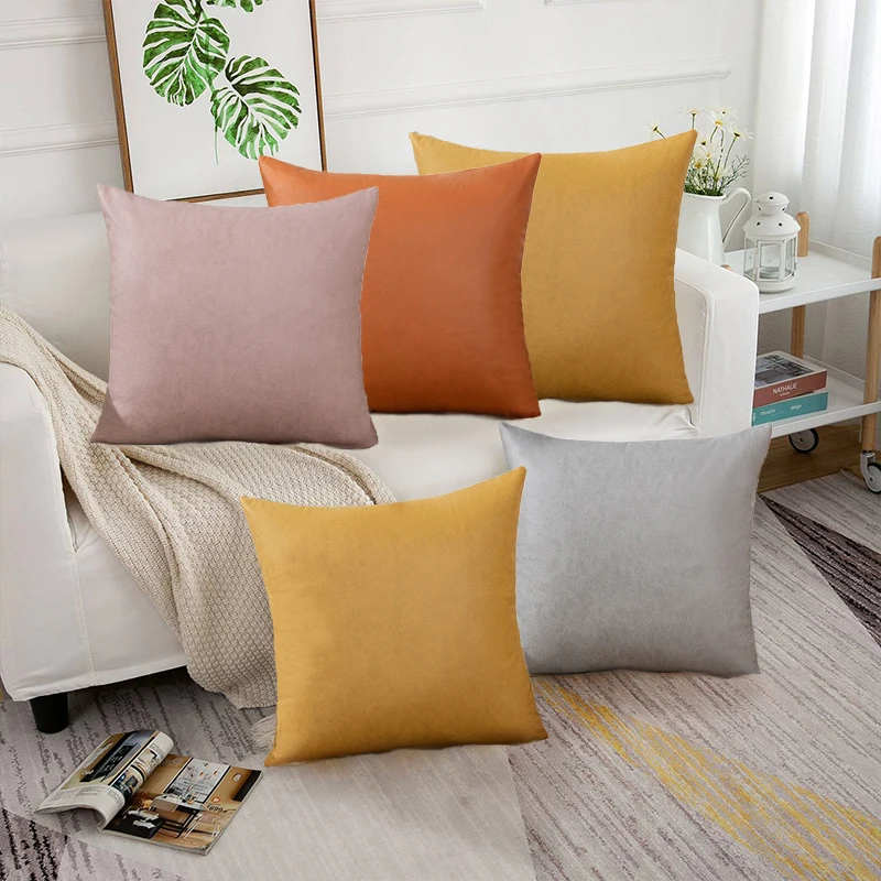 

45x45cm Technology Cloth Pillowcase Modern Solid Color Imitation Leather Waterproof Cushion Cover Nordic Sofa Living Room Decor