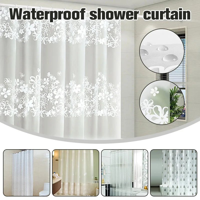 

Modern Shower Curtain with Hooks PEVA Waterproof Mildew Proof Bathroom Curtains Translucent European Printed Privacy Curtain