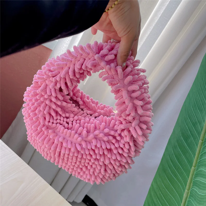 Autumn and Winter Plush Handbag, Candy Color Lunch Box Bag, Cute Fashion Handheld Small Square Bag