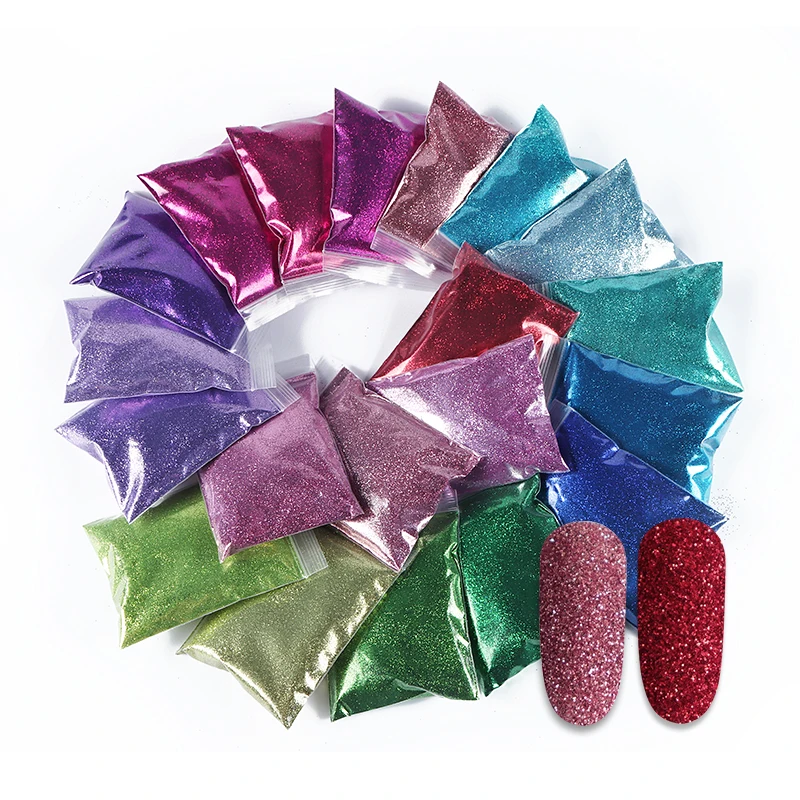 

20Pcs 50G Shiny Nail Glitter Powder 0.2mm Gradient Bulk Fine Chrome Pigment Dust Decoration Set for Gel Nail Art Accessories Kit