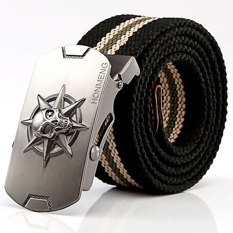 ZLY 2022 New Fashion Belt Men Women Punk Jeans Casual Style Skull Metal Buckle Quality Canvas Striped Material Cool Trend Belt