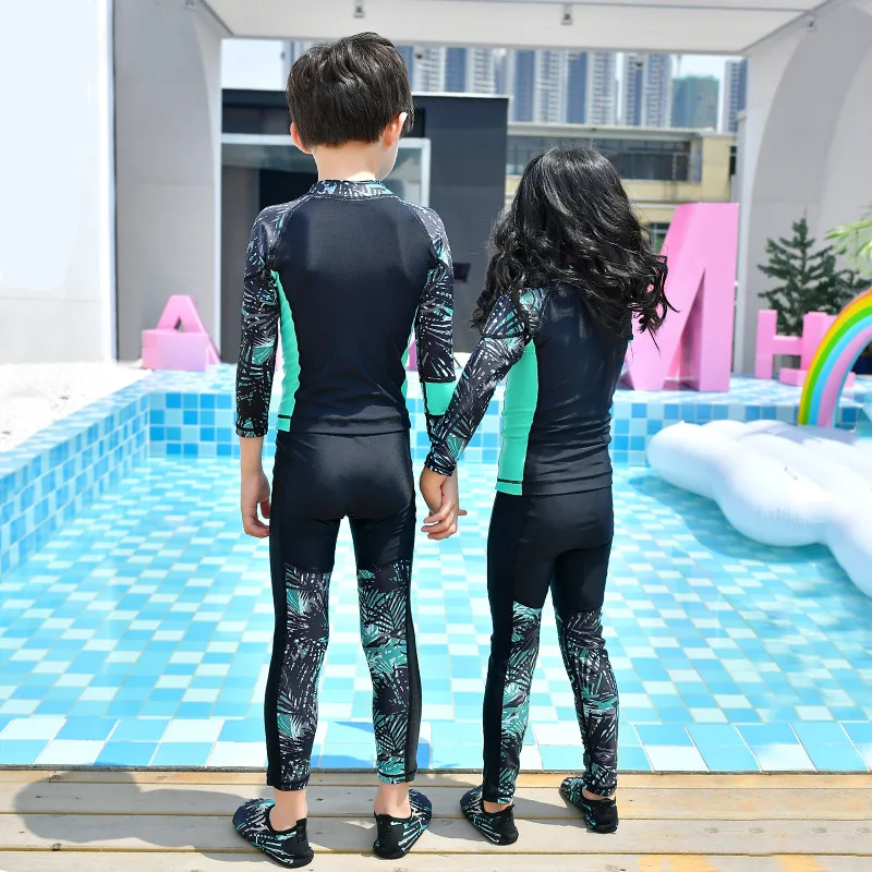 Children Two Pieces Quick-Drying Water Sport Swimwear Long Sleeve UV Protection UPF50+Athletic Surf Dive Shirt &Pants Beach Wear