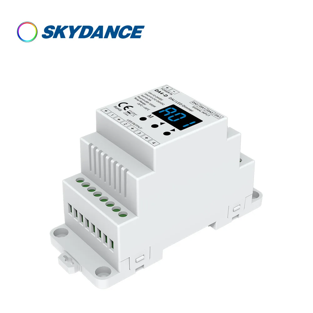 Skydance DA4-D(Din Rail) DA4-L 4 канала 4CH DT6, одноцветная зеркальная полоса CV DALI, зеркальный диммер PMW, затемнение DC 12V-24V 4CH,5A/CH Skydance DA4-D(Din Rail) DA4-L 4 канала 4CH DT6, одноцветная зеркальная полоса CV DALI, зеркальный диммер PMW, затемнение DC 12V-24V 4CH,5A/CH