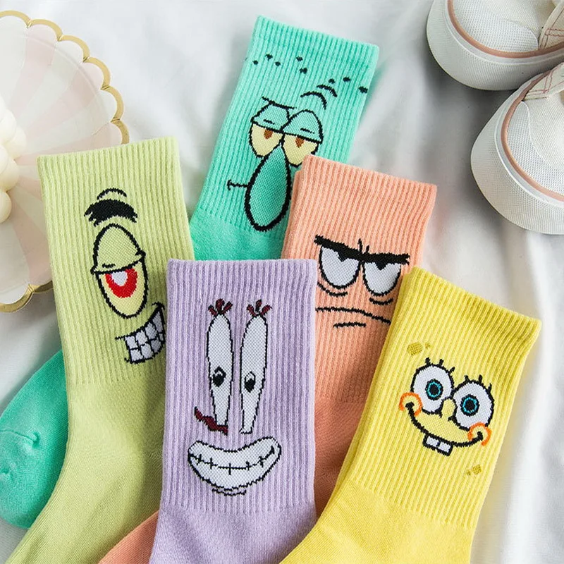 

Cute Cartoon Anime Sock for Woman Charactor Autumn Pattern Harajuku Hose Pineapple House Sponge Octopus Bob Funny Tube Socks