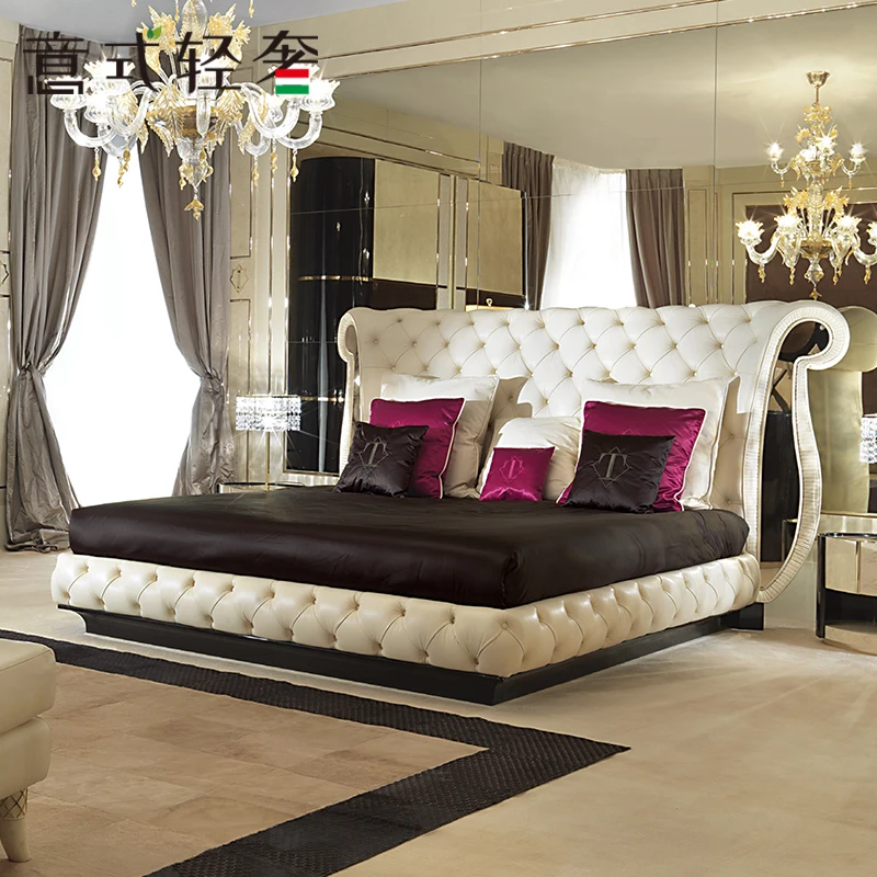 

Neo-classical high-class palace French light luxury living room double leather buckle big bed master bed