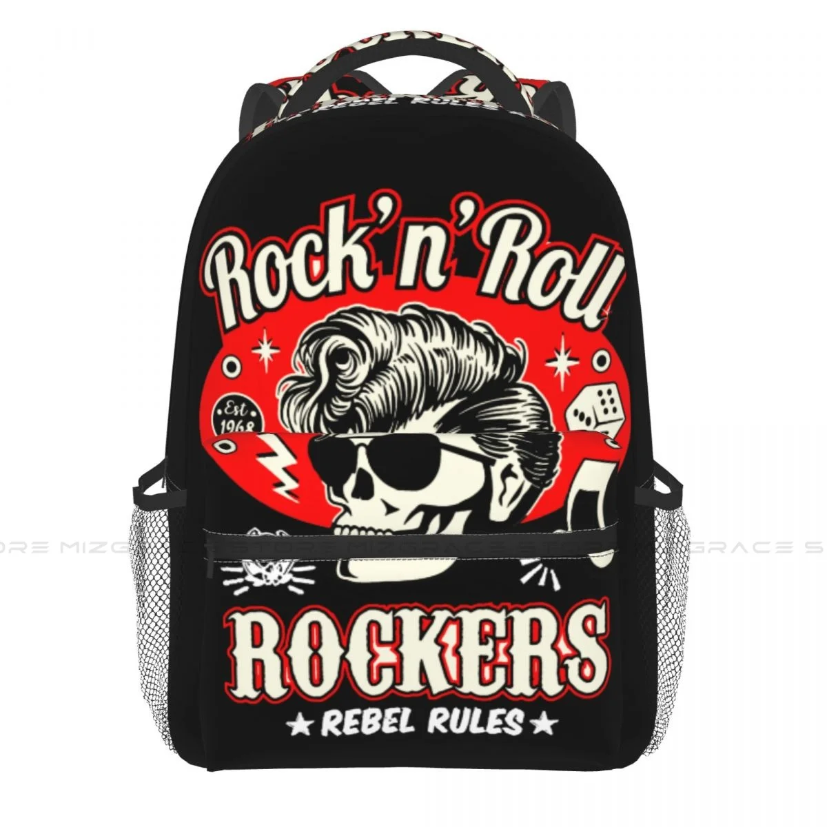 Back To School Skull Red Black Dice Rockers Backpack School Boy Girl Rockabilly Rock and Roll Travel Soft Rucksack Laptop Bag