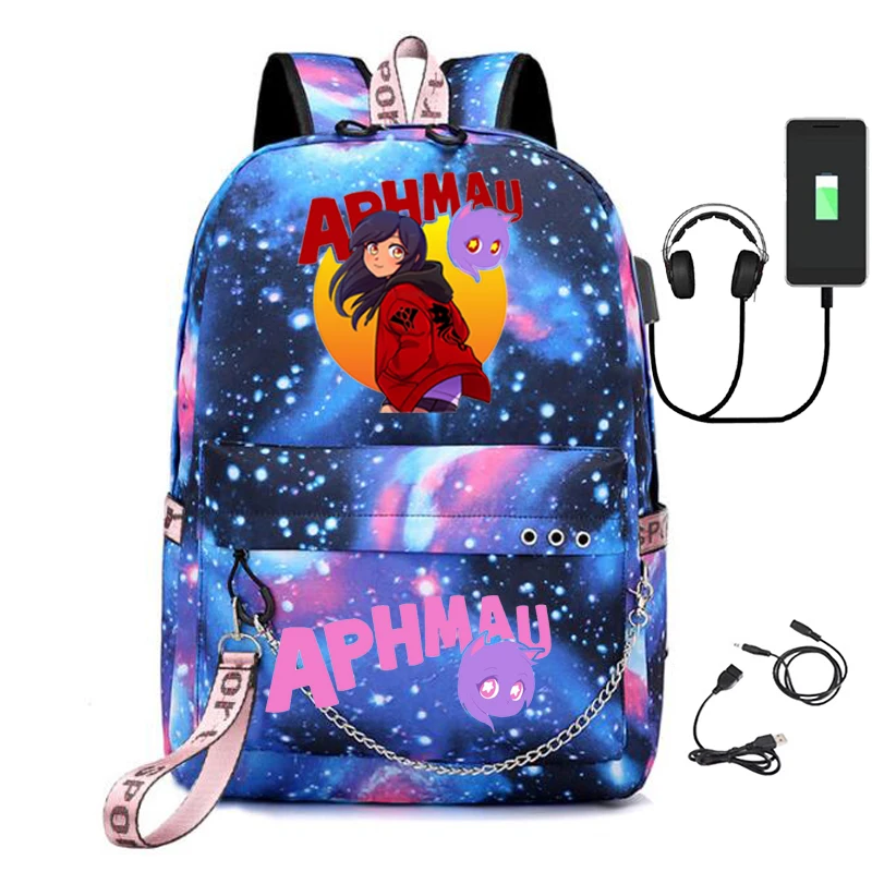 Aphmau men's laptop USB bag canvas shoulder boys and girls backpack with pencil case