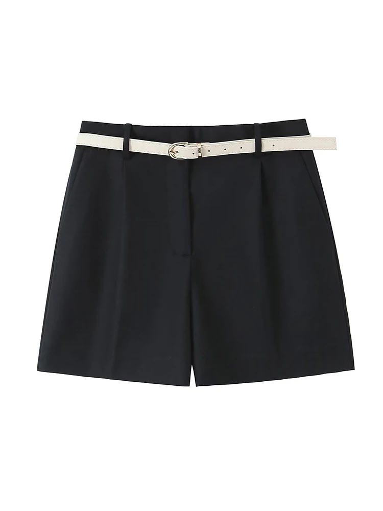 GJXSDNX Shorts All-match 5 Solid Color Sashes Casual Shorts Women A-line High Waist Slim Short Femme Chic XS-L Ladies Bottom