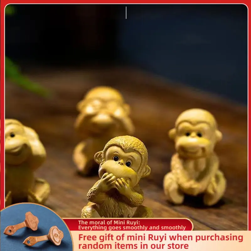 

Boxwood Cliff Cypress Wood Amass Fortunes Four Species Cute Little Monkeys Sculpture Modern Art Home Accessories Desk Decor