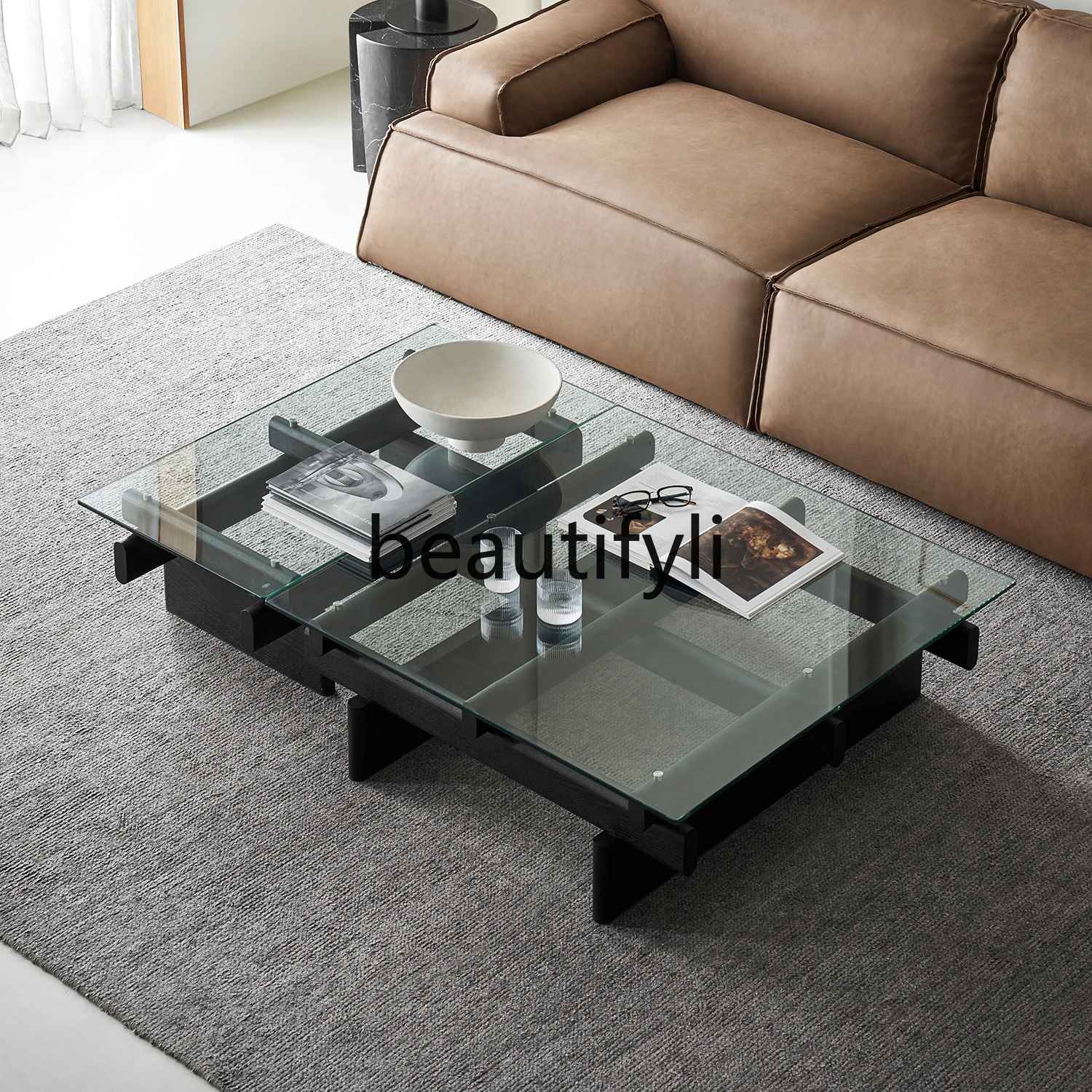 Журнальный столик Jingge североамериканский белый дуб стеклянный чайный из