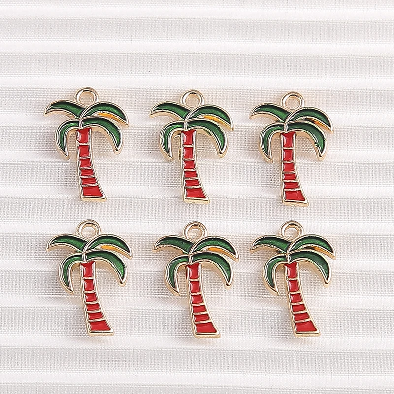 

10pcs 13x18mm Cute Enamel Plant Coconut Tree Charms Pendants for Making Drop Earrings Necklaces DIY Keychains Jewelry Findings