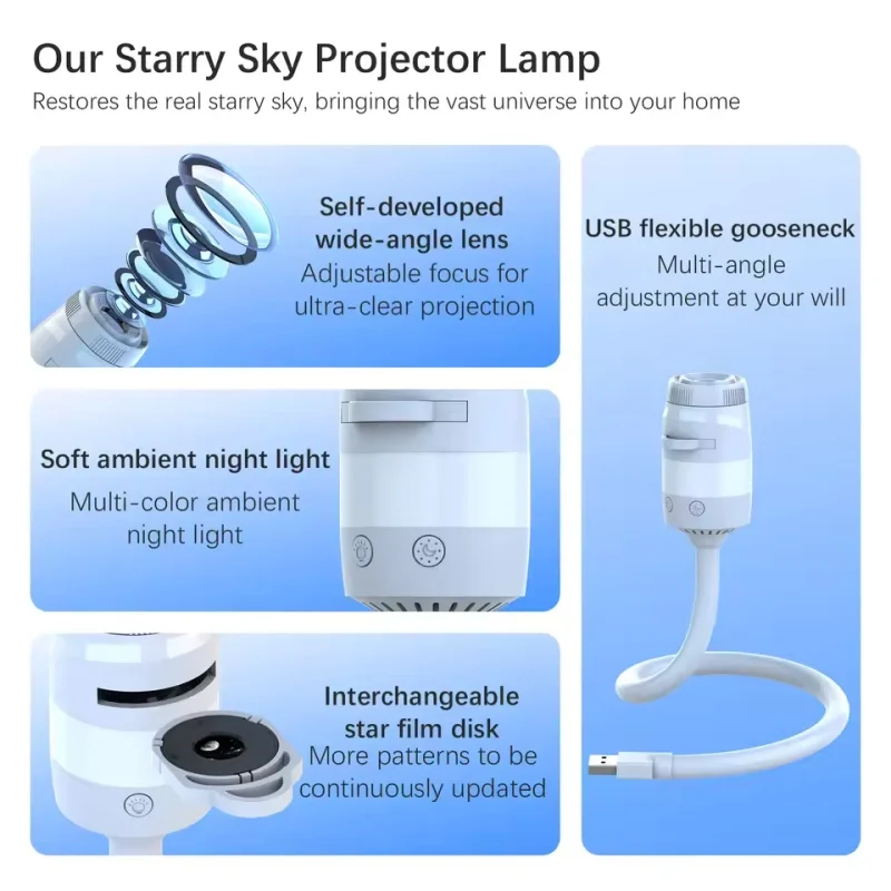 Новый проектор-ночник Galaxy: USB-проектор звездного неба для декора потолка спальни, регулируемая лампа-атмосфера с эффектом туманности и звездного неба (art.: 3920dc65cb039) - 3920dc65cb039