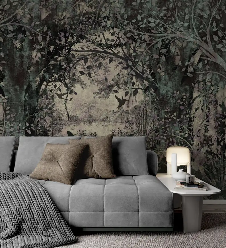 

Landscape in Classic Old Style Vintage Forest Wallpaper Self Adhesive Peel and Stick Wall Murals Wall Decoration Scandinavian Re