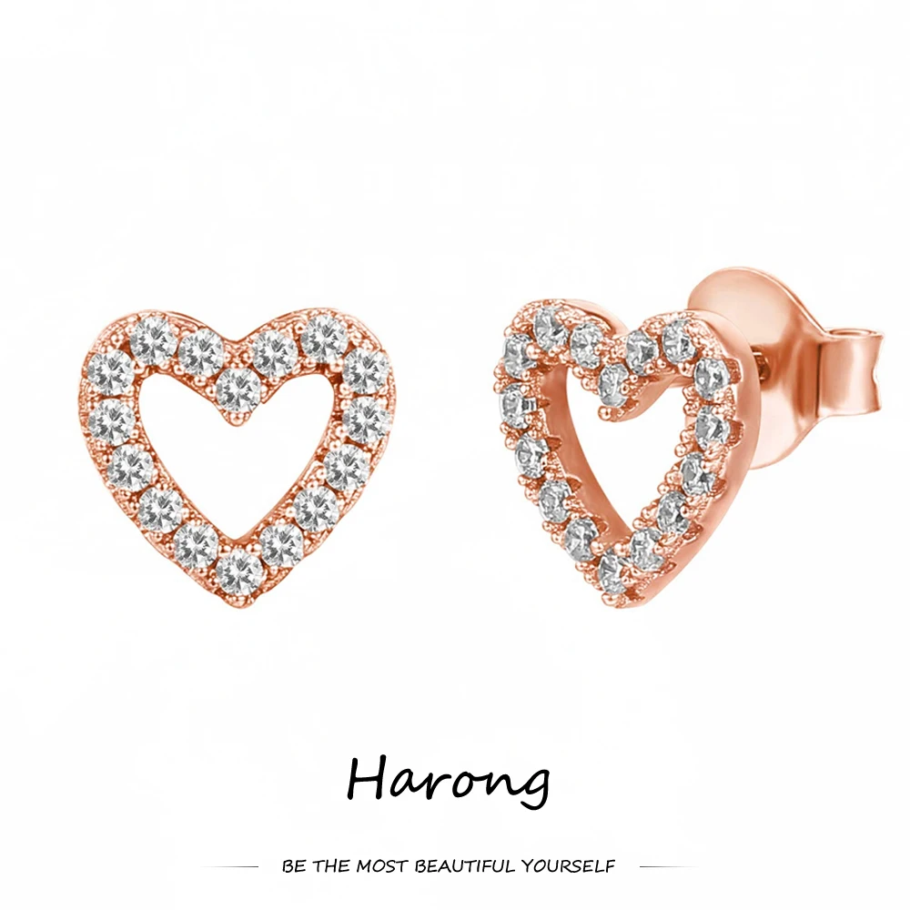 

Harong Quality Crystal Heart Stud Earrings Aesthetic Studded Rhinestones Delicate Female Jewelry Gift for Women Girls Wedding