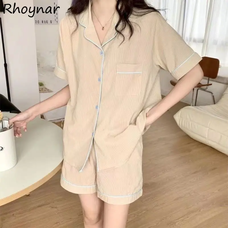 

Pajama Sets Women Panelled Loose Summer Simple Fashion Ulzzang Homewear Daily College Casual Korean Style Lovely Classic Chic