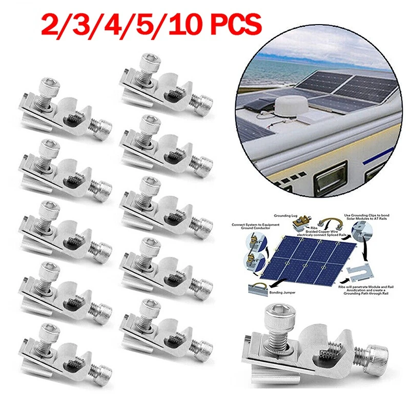 

10 Pcs Grounding Lug Clips Solar Photovoltaic Ground Mount Pipe Wire Bracket Corrosion Resistant Clips Aluminum Solar Halterung