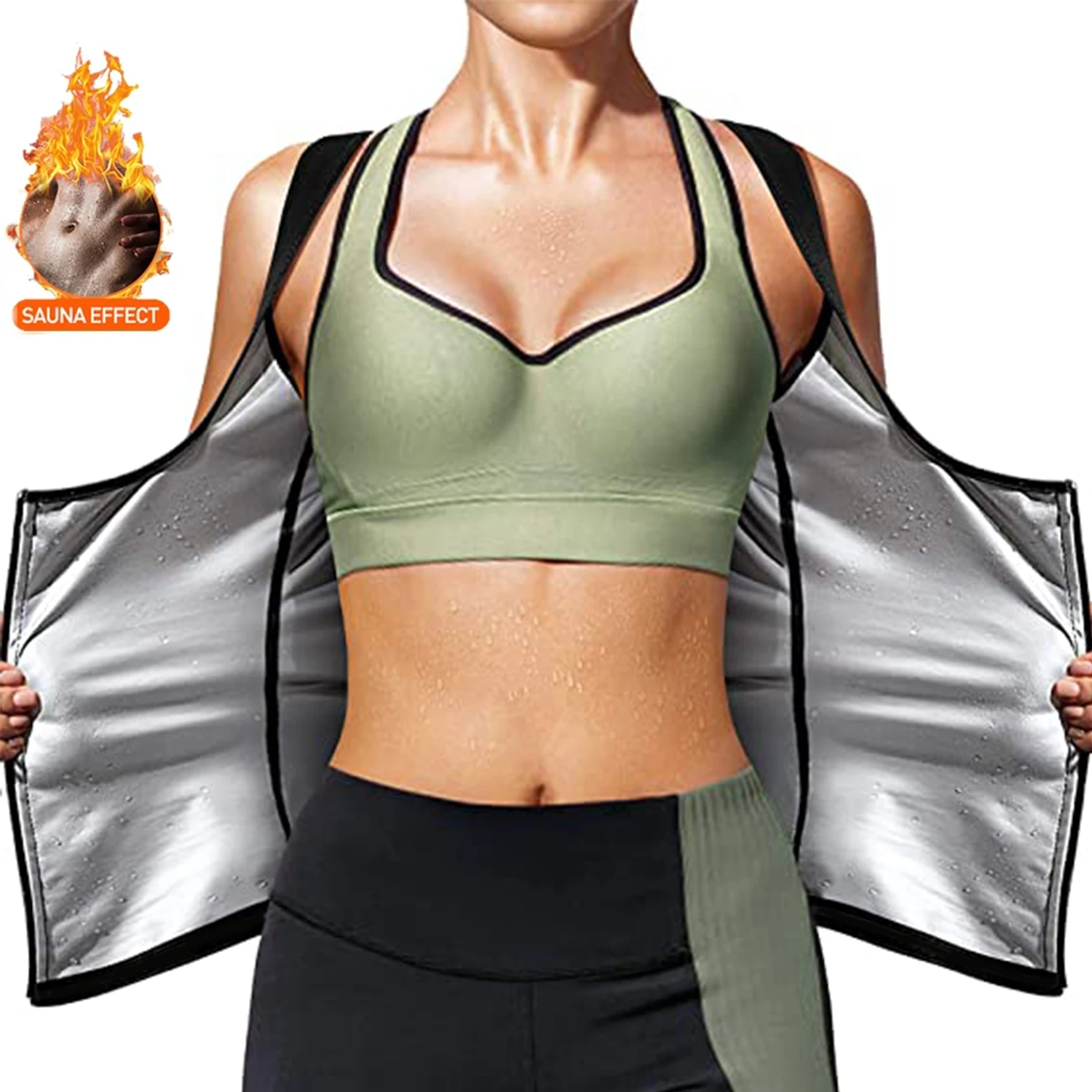 

Hot Vest Shirt Shapewear Sweat Shaper Tank Thermo Workout Trainer Waist Slimming Corset Fitness Zipper Top Vest Sauna Women Gym