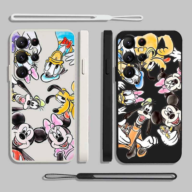 

Liquid Rope Phone Case For Samsung S23 S22 S21 S20 FE S10 Plus Lite Ultra 5G Cover Shell Animation Mickey Minnie Daisy Cover