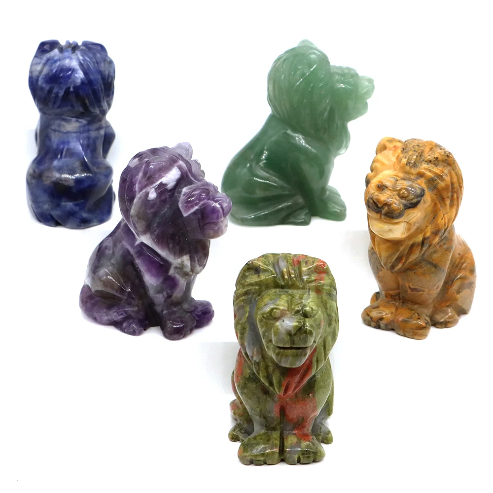 

2" Natural Stone Lion Statue Amethyst Healing Crystal Carved Animal Figurines Crafts Office Living Home Room Decor Accessories
