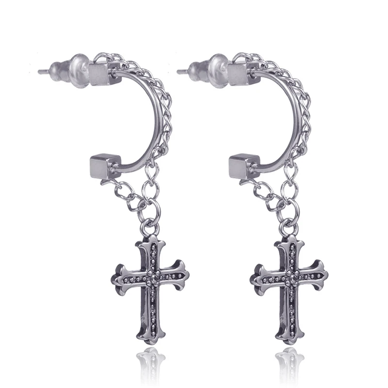 

New non-allergic Bone Earrings European and American Fashion Titanium Steel Earrings Stainless Steel Cross Tide Men's Earrings