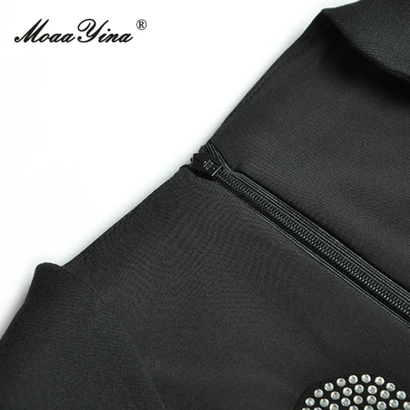 MoaaYina осеннее модное Дизайнерское черное винтажное сращенное Платье женское