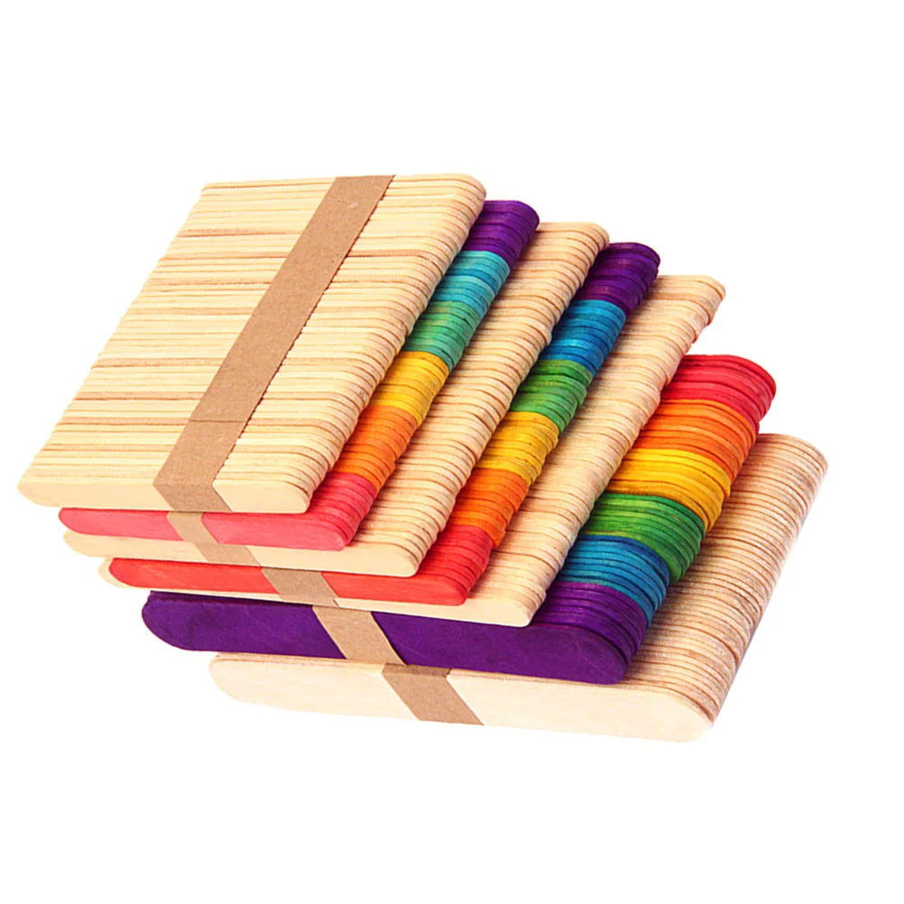 

100pcs Colorful Sticks Birch Craft Sticks Bars for Kids DIY Craft Children