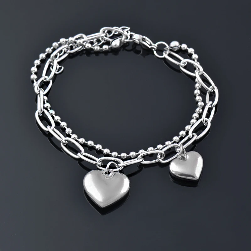 

SINLEERY Stainless Steel Bracelet for Women Silver Color Double Layer Chain Cross Heart Jewelry Gift 2022 New Trendy SL207 SSK