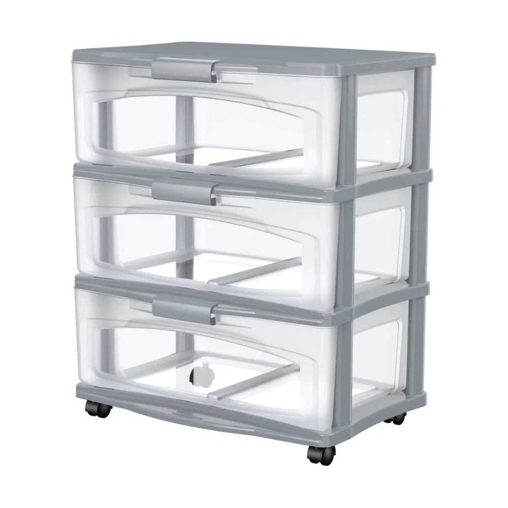

Storage Solution 3 Drawer Wide Cart Silver Clothes Organizer Bathroom Kitchen Closet