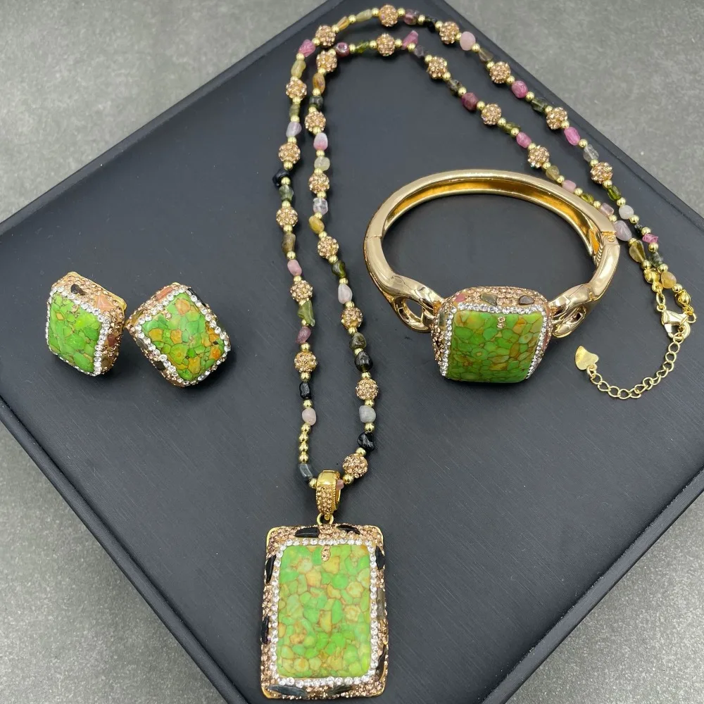 

New Emperor Turquoise Set Tourmaline Necklace Women's Fashion Elegant Ladies Banquet Ball Personalized Exquisite Jewelry