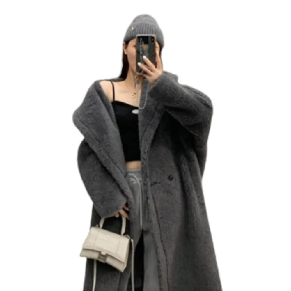 Women's Winter Thicken Warm Fur Coat Alpaca Wool Silk Classic Solid Teddy Bear Button Coats Ladies Elegant Soft Long Outerwears