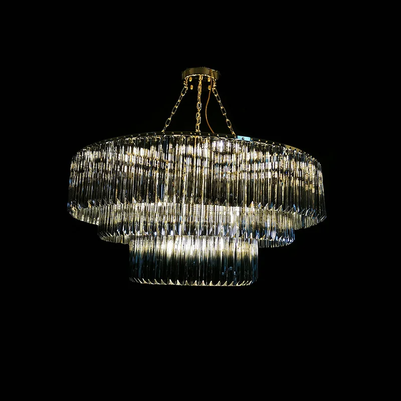 

3 layers champagne 24k gold Hotel Villa Duplex Restaurant Crystal Chandelier