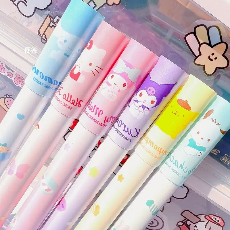 

Новинка, Флуоресцентные Ручки Sanrio, 6 шт., в упаковке, мультяшная ручка Hellokitty Kulomi Melody, флуоресцентная ручка для граффити