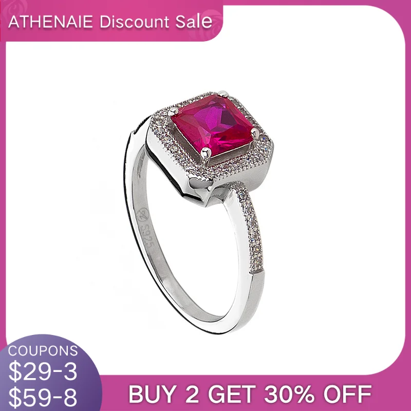 

ATHENAIE 100% 925 Sterling Silver Timeless Elegance Ring With Rose Red & Clear CZ Rings For Women Wedding Gift