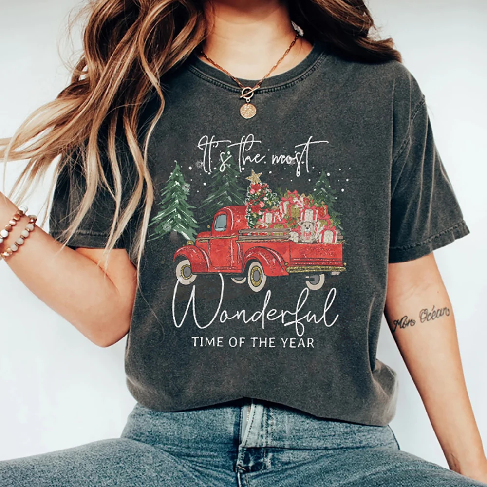 

Casual Personalized Print Tshirt Its the Most Wonderful Time of Year T-shirt Short-sleeved Baggy Ladies Tops 100% Cotton Fabric
