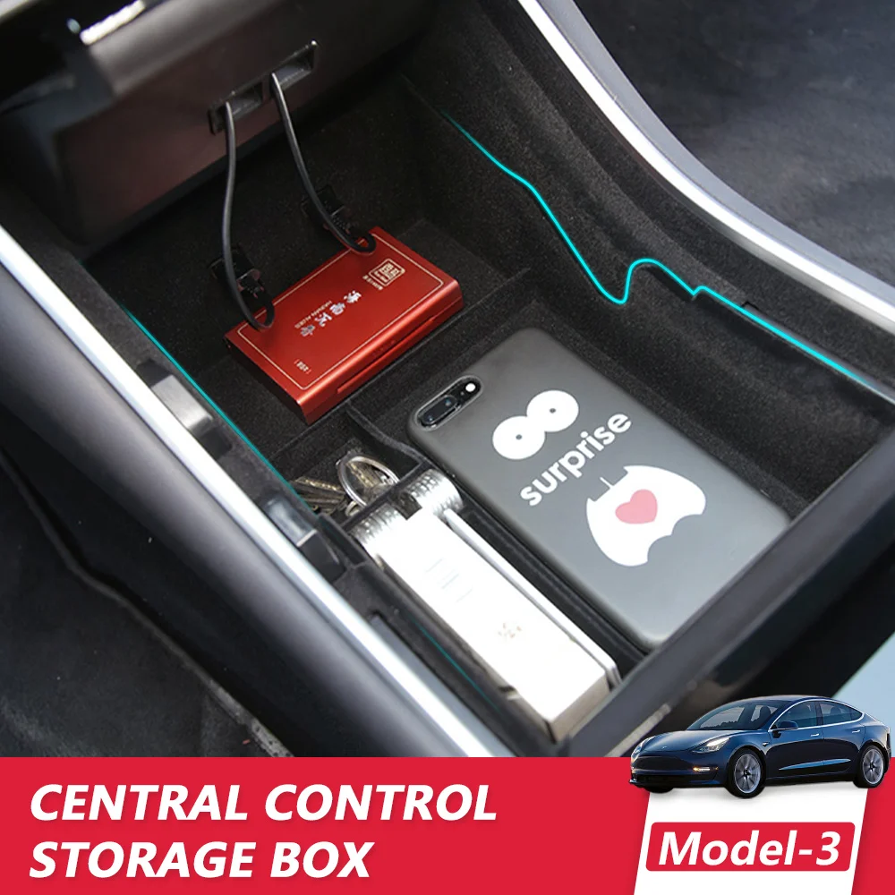 

For Tesla Model 3 2017 2018 2019 2020 Car Accessories Car Central Control Storage Box Console ABS Flocking Organizer Holder