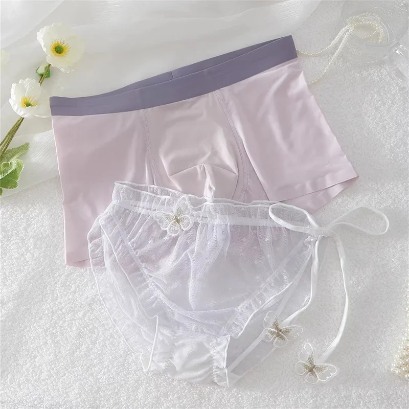

Sexy Couples Lingerie For Women Men's Boxers Shorts Panties Female Briefs Cotton Crotch Elastic Boy Girls Lovers Lace Mesh