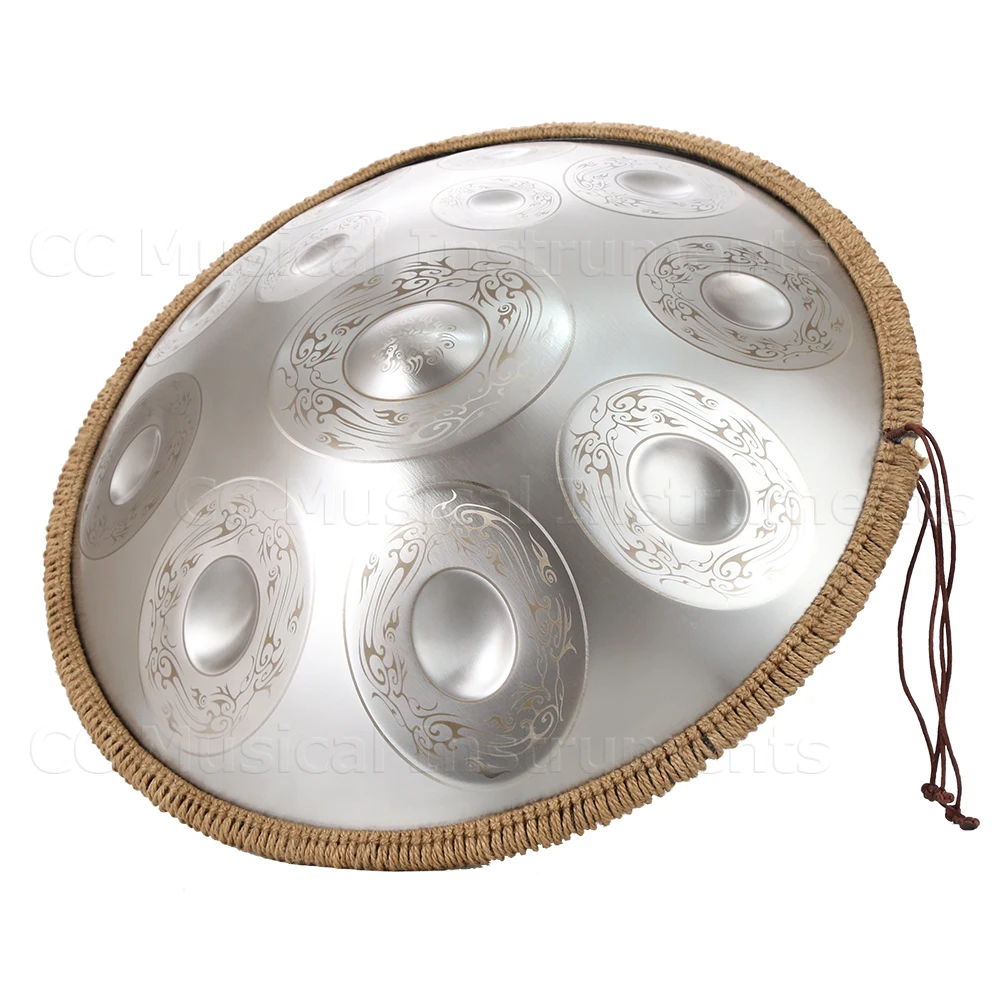 Резной серебряный 22-дюймовый барабан Handpan 440/432 Гц D белый стальной с язычком