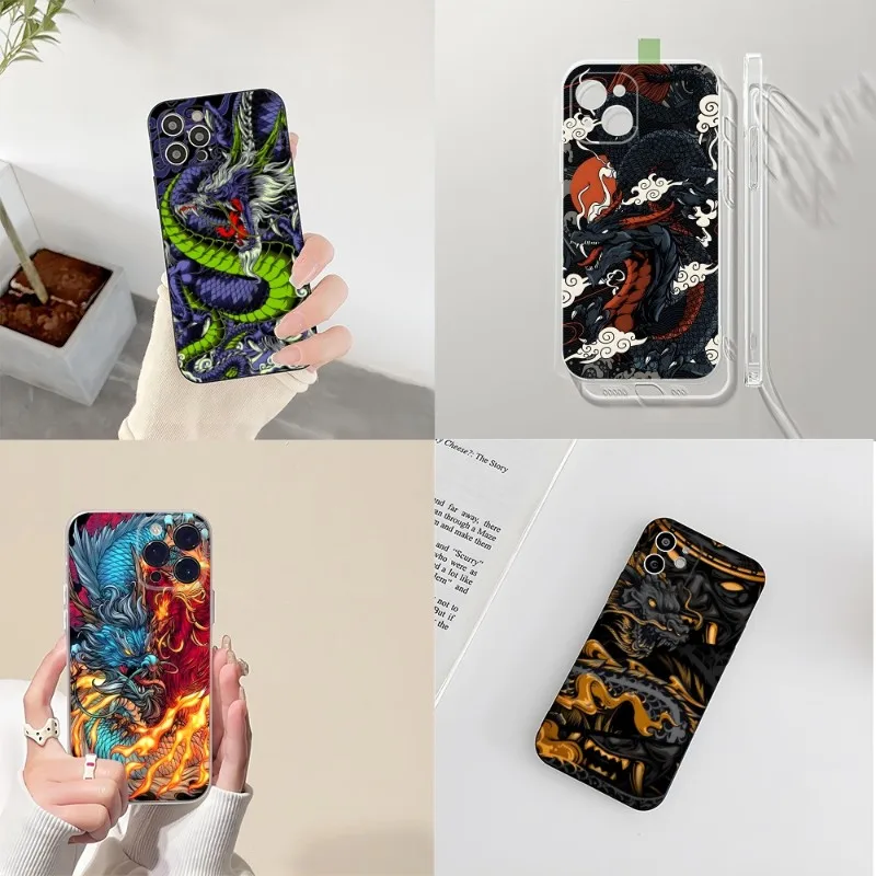 

Чехол Dragon Totem для телефона IPhone 14 12 13 11 Pro Max Mini X XR XS Max 7 8 Plus, черный с прозрачным силиконовым чехлом