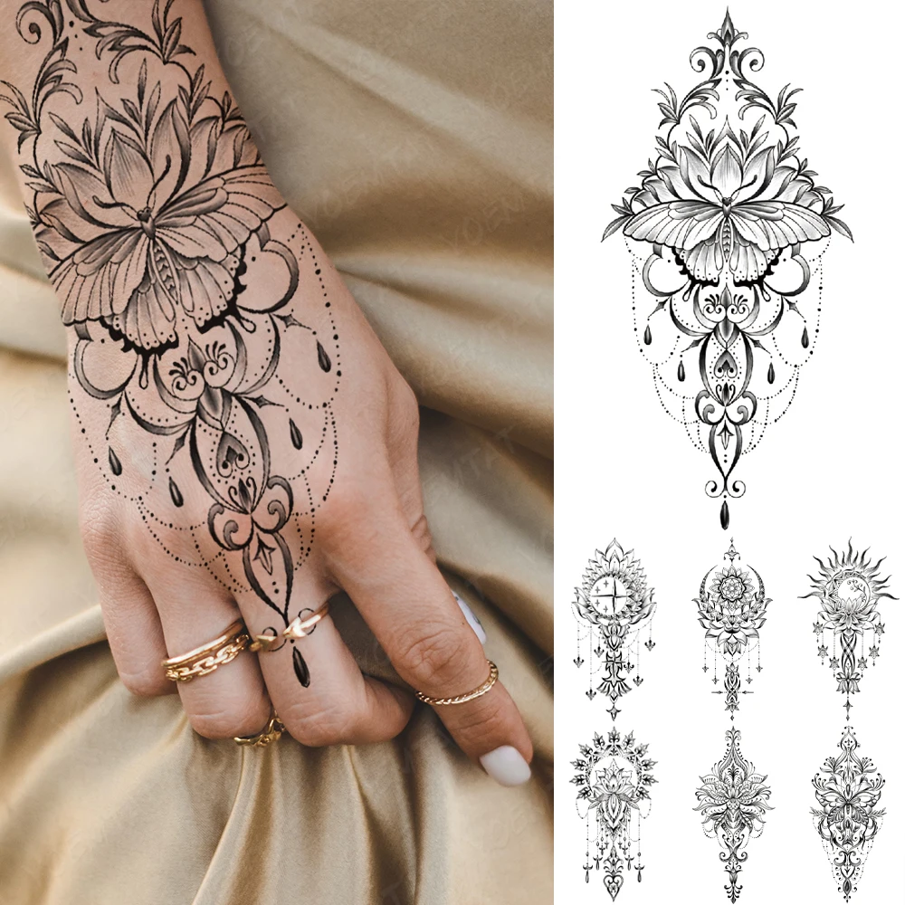 

Waterproof Temporary Tattoo Sticker Mehndi Mandala Indian Moon Lotus Henna Flash Tatto Women Men Hand Painted Totem Fake Tattoos