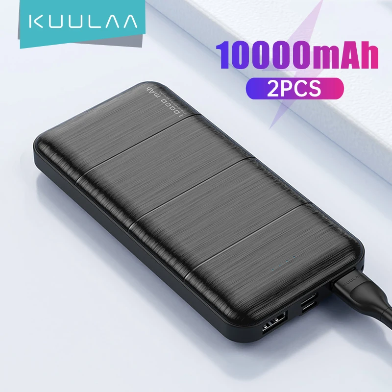 

KUULAA 2Pcs Power Bank 10000mAh Portable Charging PowerBank 10000 mAh USB PoverBank External Battery Charger For Xiaomi iPhone